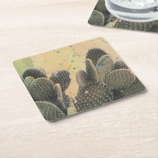 Desert Cactus | Green Splatter Kartonnen Onderzetters (Schuin)