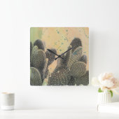 Desert Cactus | Green Splatter Vierkante Klok (Huis)