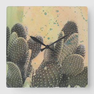 Desert Cactus   Green Splatter Vierkante Klok