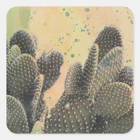 Desert Cactus | Green Splatter Vierkante Sticker (Voorkant)