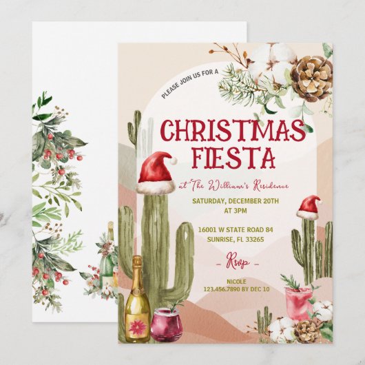 Desert Cactus Holiday Cocktail Kerstfeest Kaart (Voorkant / Achterkant)