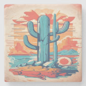Desert Cactus Illustratie Groot Stenen Onderzetter (Voorkant)