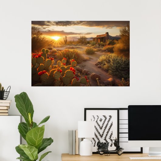 Desert Cactus in Bloom AI Art | Fottorealistisch Poster (Thuiskantoor)