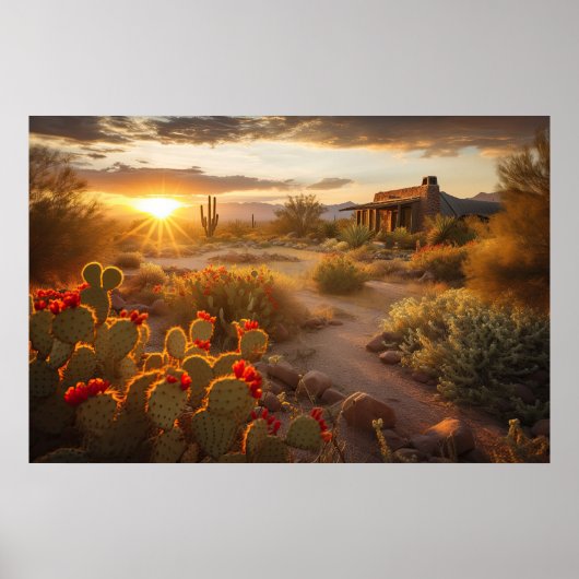 Desert Cactus in Bloom AI Art | Fottorealistisch Poster (Voorkant)