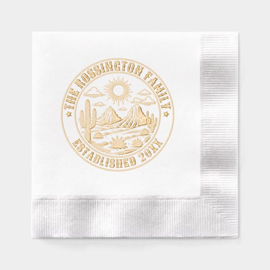 Desert Cactus Landschap #2S Familienaam Datum ESTD Folie Servetten (Voorkant)