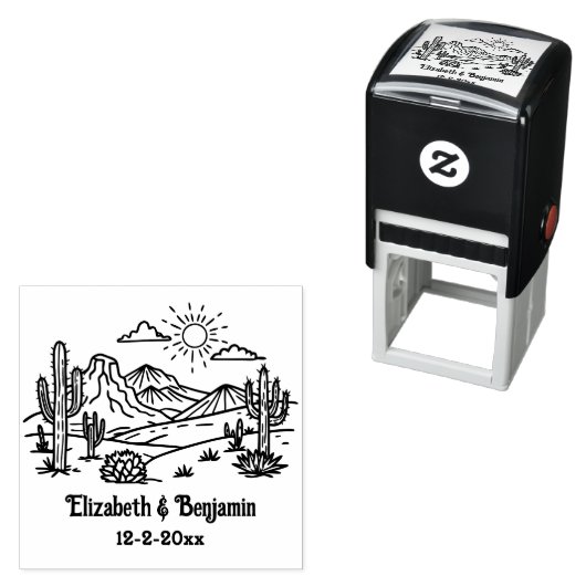 Desert Cactus Landschap #3 Paar Naam Datum Zelfinktende Stempel (In situ)