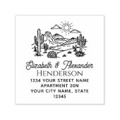 Desert Cactus Landschap #3 SQ Naam Retouradres Zelfinktende Stempel (Design)