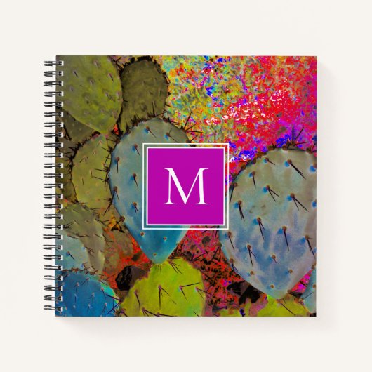 Desert Cactus Monogram Prickly Pear Paars Green Notitieboek (Voorkant)