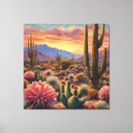 Desert Cactus Mountain Sunrise dramatische verklar Canvas Afdruk