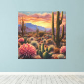 Desert Cactus Mountain Sunrise dramatische verklar Canvas Afdruk (Insitu (Houten vloer))