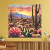 Desert Cactus Mountain Sunrise dramatische verklar Canvas Afdruk (Insitu (Woonkamer))