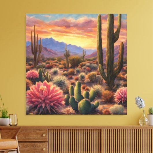 Desert Cactus Mountain Sunrise dramatische verklar Canvas Afdruk (Insitu (Woonkamer))