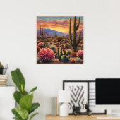 Desert Cactus Mountain Sunrise dramatische verklar Poster (Thuiskantoor)