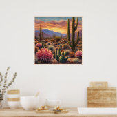 Desert Cactus Mountain Sunrise dramatische verklar Poster (Keuken)