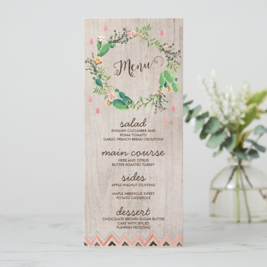 Desert Cactus Painted Rustic Wedding Menu Kaarten (Staand voorkant)