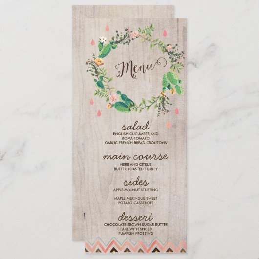 Desert Cactus Painted Rustic Wedding Menu Kaarten (Voorkant / Achterkant)