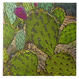 Desert Cactus Prickly Pear Decoratieve Digitale Ku Tegeltje