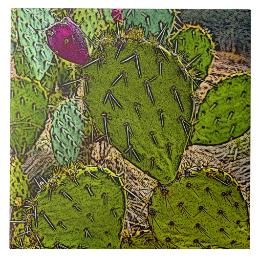 Desert Cactus Prickly Pear Decoratieve Digitale Ku Tegeltje (Voorkant)