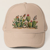 Desert Cactus Prickly Pear Planten met Vlinders Trucker Pet (Voorkant)