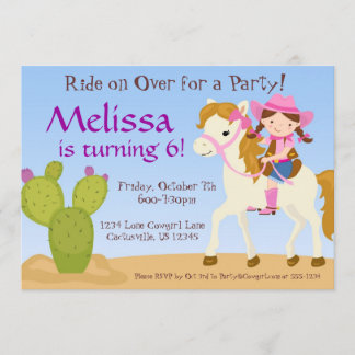 Desert Cactus, Roze Cowgirl Birthday Party Invite Kaart