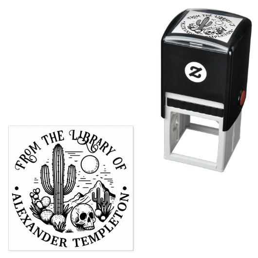 Desert Cactus Scene w / Schedel #3P Bibliotheek Bo Zelfinktende Stempel (In situ)