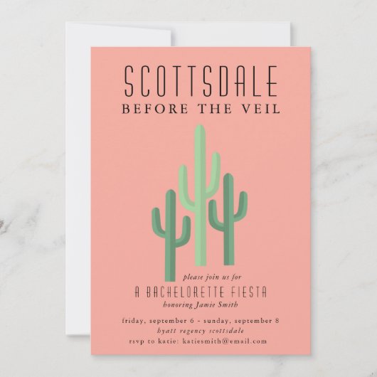 Desert Cactus Scottsdale Bachelorette Kaart (Voorkant)