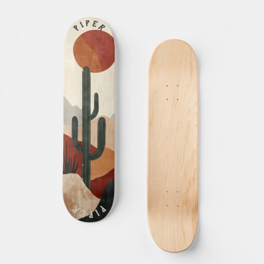 Desert Cactus Skateboard - Minimalistische Boho Na (Voorkant)