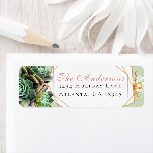 Desert Cactus Succulent Geometric Gold Lijst Etiket (Insitu)