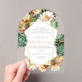 Desert Cactus Succulent Geometrisch Goud Trouwen Acryl Uitnodigingen (Insitu (Draagbaar))