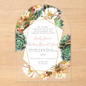 Desert Cactus Succulent Geometrisch Goud Trouwen Acryl Uitnodigingen (Voorkant)