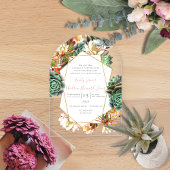 Desert Cactus Succulent Geometrisch Goud Trouwen Acryl Uitnodigingen