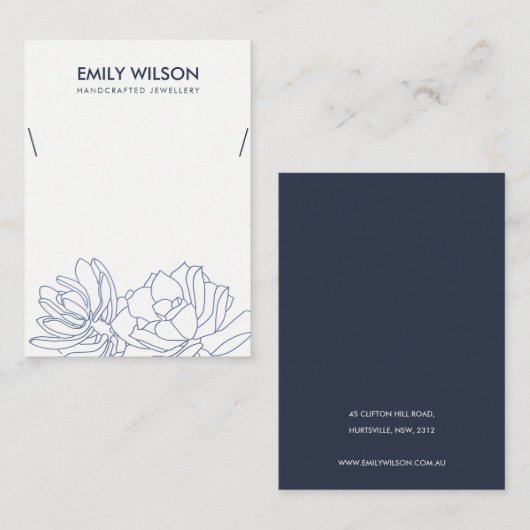 DESERT CACTUS SUCCULENT INK BLUE KETTING DISPLAY VISITEKAARTJE (Voorkant / Achterkant)