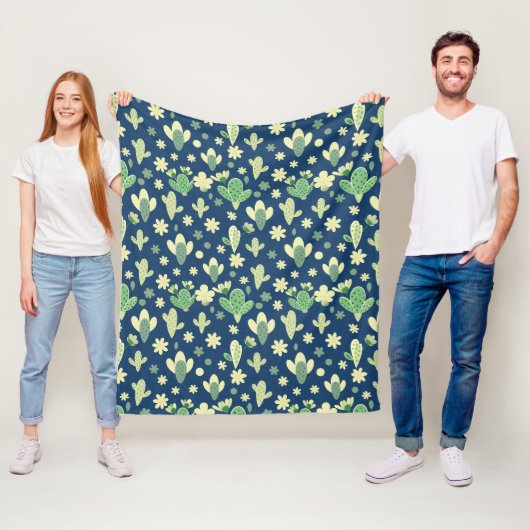 Desert Cactus & Succulent Pattern Fleece Deken (In situ)