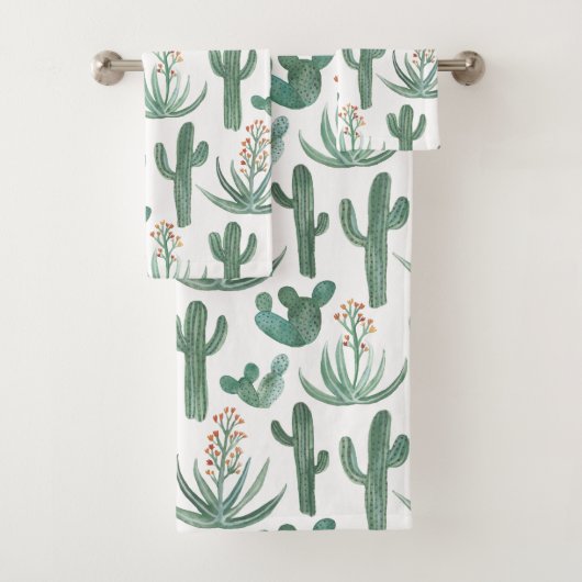 Desert Cactus Succulent Waterverf Patroon Bad Handdoek (Insitu)