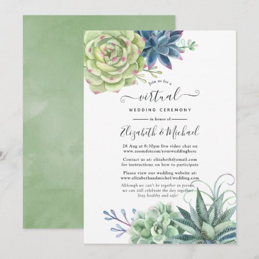 Desert Cactus Succulents Online Virtual Wedding Kaart (Voorkant / Achterkant)