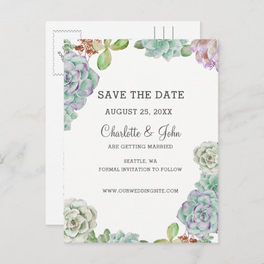 Desert Cactus Succulents save the date Aankondigingskaart (Voorkant / Achterkant)