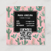 Desert Cactus & Succulents Waterverf QR Code Roze Vierkante Visitekaartje (Achterkant)
