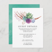 Desert Cactus Succulents Wedding Guest Details Informatiekaartje (Voorkant / Achterkant)