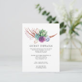 Desert Cactus Succulents Wedding Guest Details Informatiekaartje (Staand voorkant)