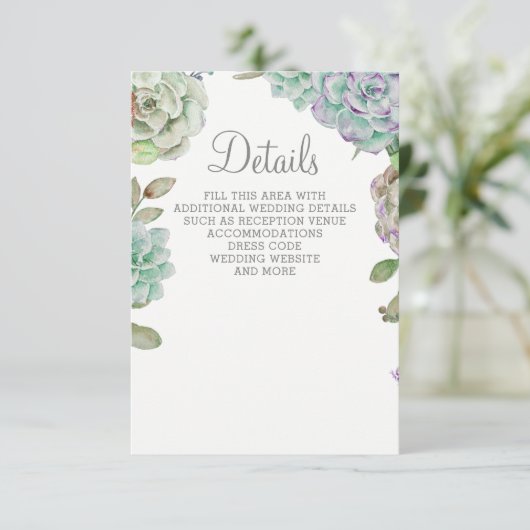 Desert Cactus Succulents Wedding Informatiekaartje (Staand voorkant)