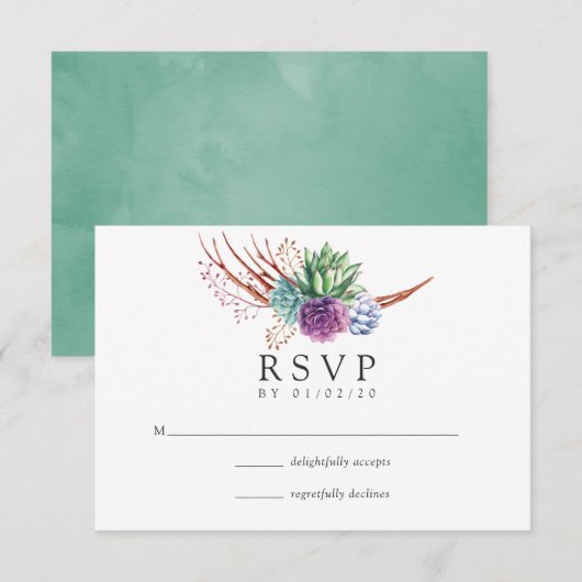 Desert Cactus Succulents Wedding RSVP Kaartje (Voorkant / Achterkant)