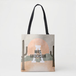 Desert Cactus Sun Gepersonaliseerde Initiaal Achte Tote Bag
