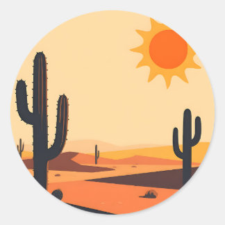 Desert Cactus Sunset Silhouette  Ronde Sticker