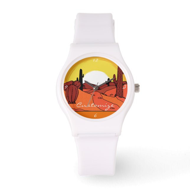 Desert Cactus Sunset Thunder_Cove Horloge (Voorkant)