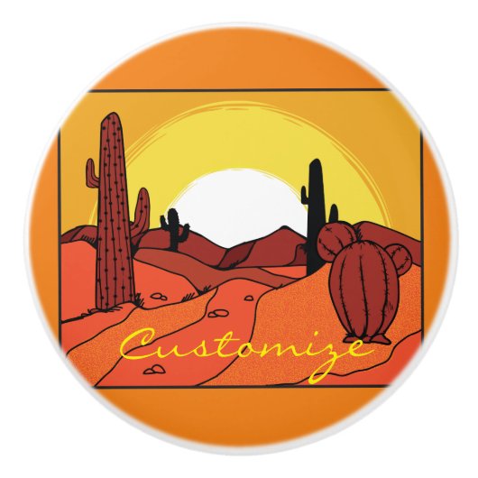 Desert Cactus Sunset Thunder_Cove Keramische Knop (Voorkant)