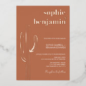 Desert Cactus Terracotta Retro Wedding Roos Gold Folie Uitnodiging (Voorkant)