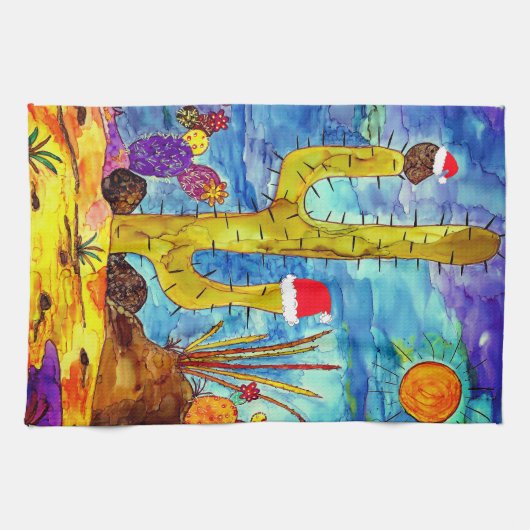 Desert Cactus Uil in een Kerst Pet Keuken Handdoek (Horizontaal)