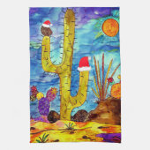Desert Cactus Uil in een Kerst Pet Keuken Handdoek (Verticaal)