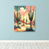 Desert Cactus Under Sunlight – Abstract Canvas Art (Insitu (Houten vloer))