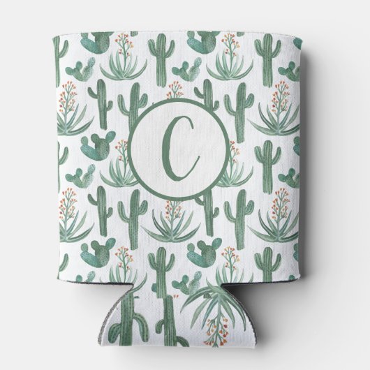 Desert Cactus Waterverf CUSTOM Initialen White Blikjeskoeler (Achterkant)